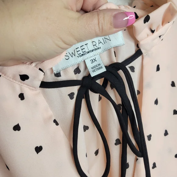 Sweet Rain Blush Pink Peach Heart Print Blouse - Picture 2 of 4
